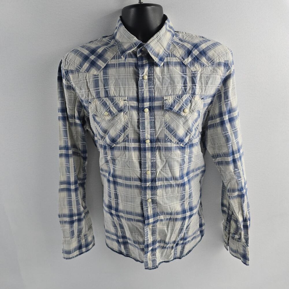 American Eagle vintage fit long sleeve button down shirt pearl snap plaid L 6461